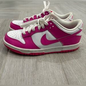 Nike Bright Pink and White Low Dunks Youth Size 4.5